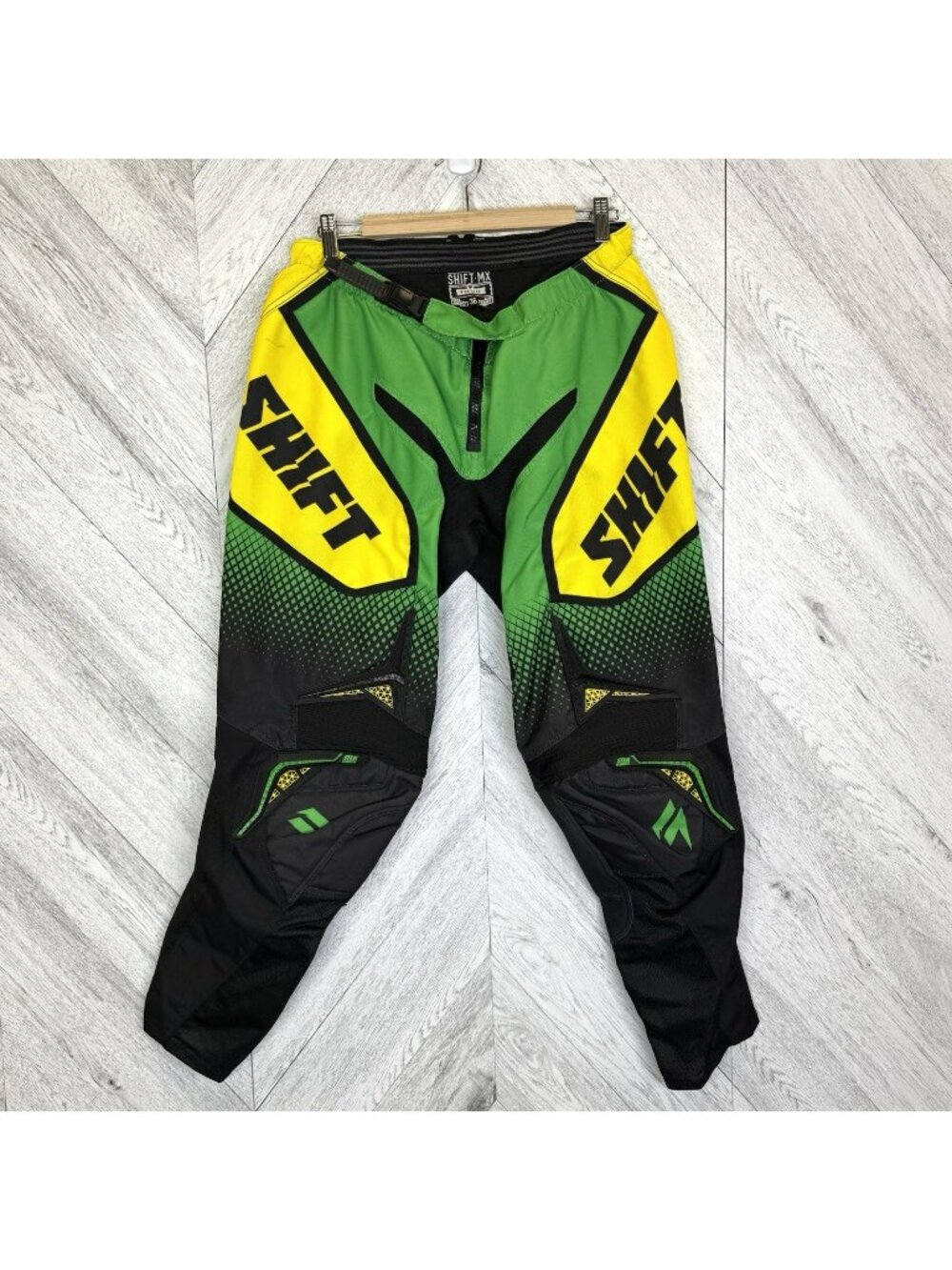 Shift MX Motorcross Motorcycle Racing Pants Mens Size 36 Green Yellow Black